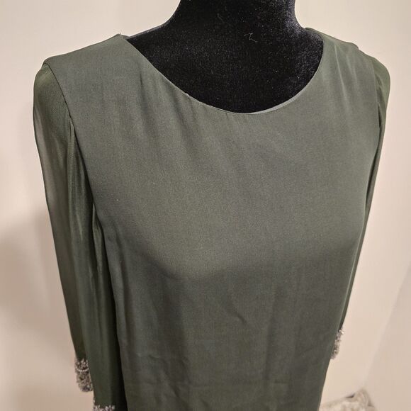 Alice + Olivia Frieda Embellished Trim Beaded Silk Dress Medium Womens Green - Picture 6 of 16